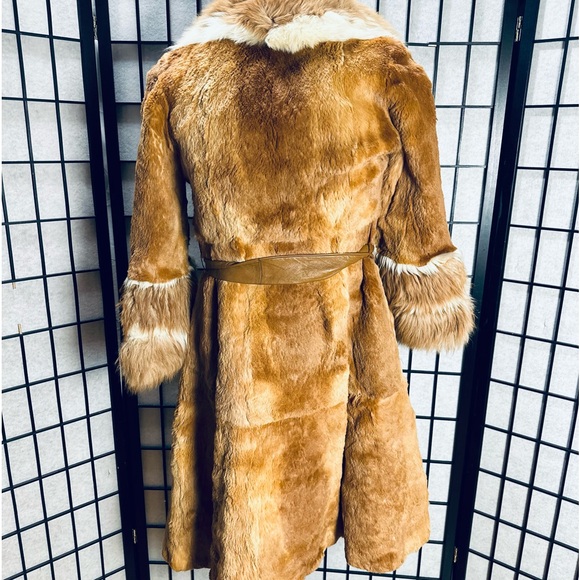 BOLD Collar BELL Sleeves Unbranded Vintage Full Length Rabbit Fur Coat - Picture 7 of 7